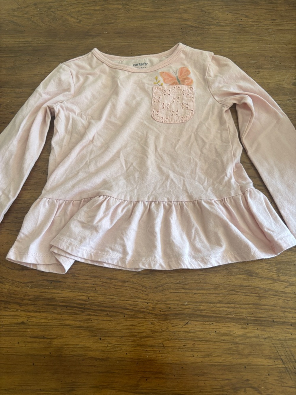 Carter's Light Pink Long-Sleeve Peplum Top with Eyelet Pocket